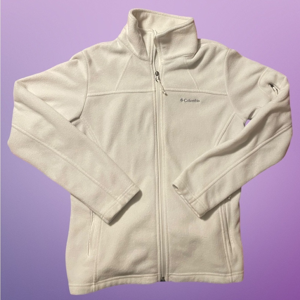 Columbia women’s zip up fleece white size medium.